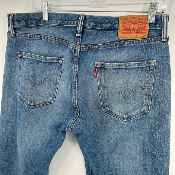Men's Levi's 501 Straight Leg Blue Denim Button Fly Worn in Faded Jeans sz 34x32 - Picture 7 of 8